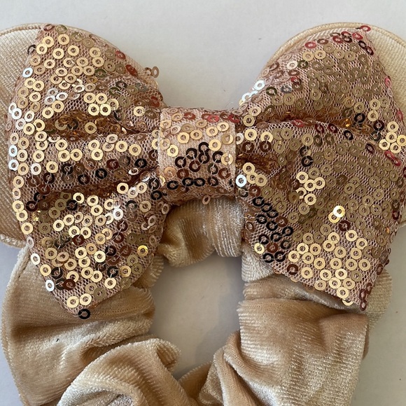 Mickey Mouse Ears Scrunchie Ponytail Holder with Sequins - Gold/Tan - Picture 2 of 6